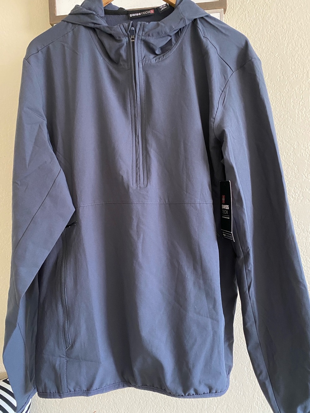 Swiss Tech Men's PeakRepel Hooded Anorak Pullover Jacket in Grey - M - NWT